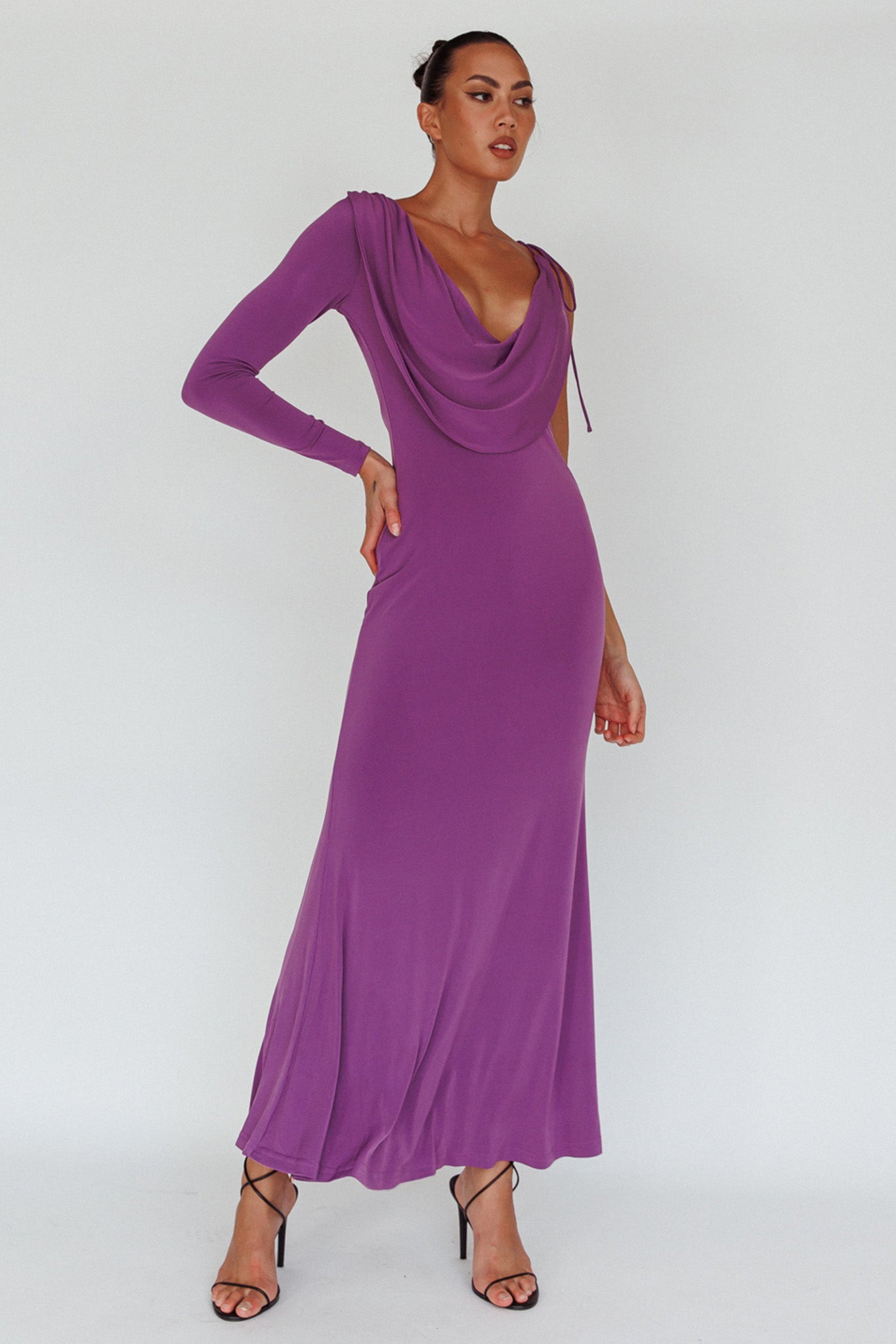 Star Walker One Sleeve Maxi Dress Purple by Selfie Leslie
