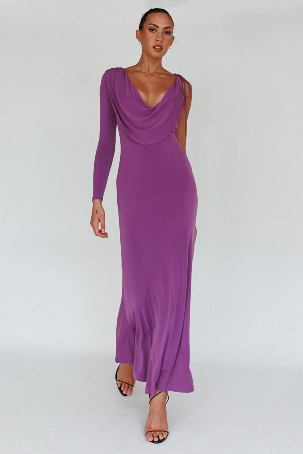 Star Walker One Sleeve Maxi Dress Purple by Selfie Leslie