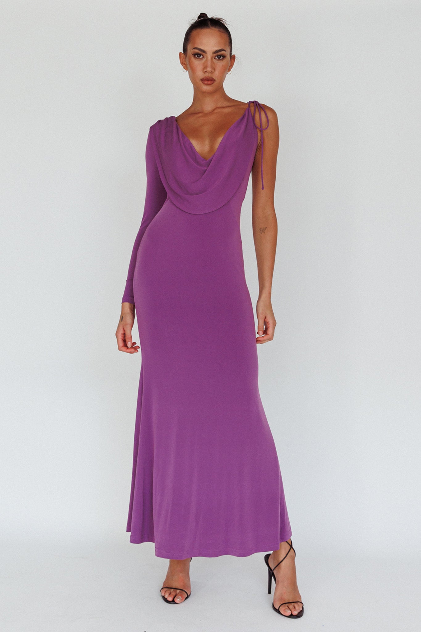 Star Walker One Sleeve Maxi Dress Purple by Selfie Leslie