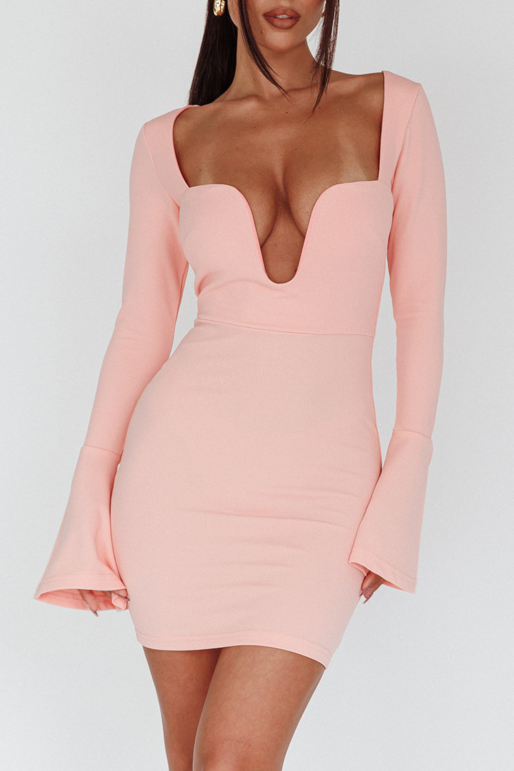 Maris Flared Cuff Mini Dress Baby Pink by Selfie Leslie