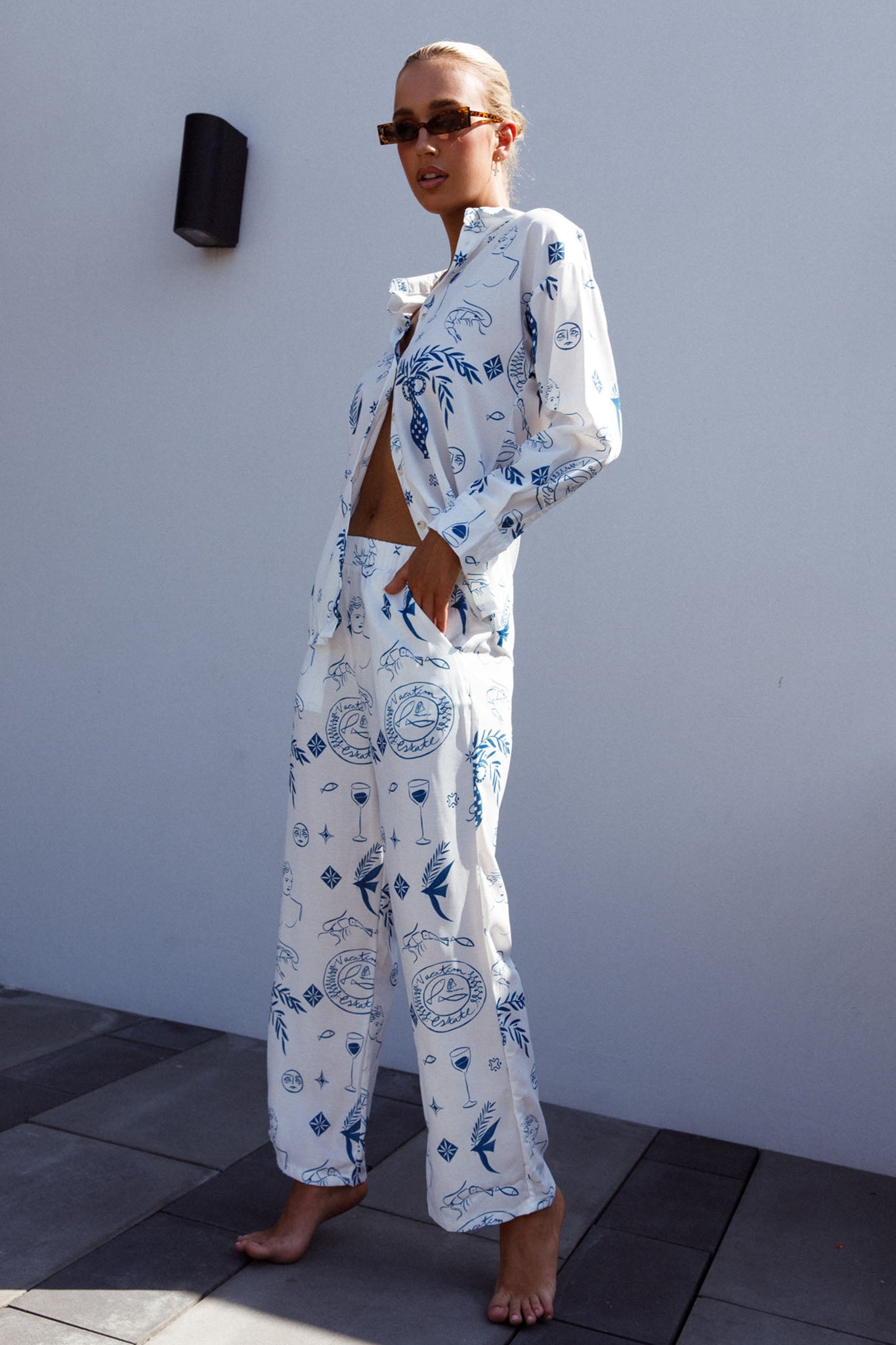 Weekend Bliss Pants Printed White by Selfie Leslie
