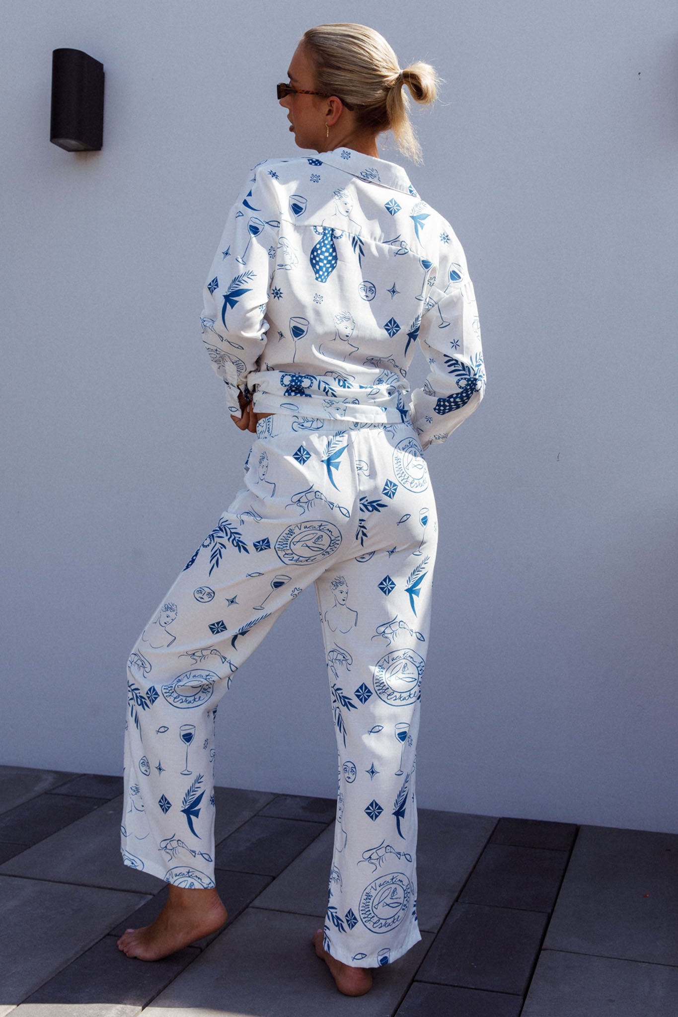 Weekend Bliss Pants Printed White by Selfie Leslie