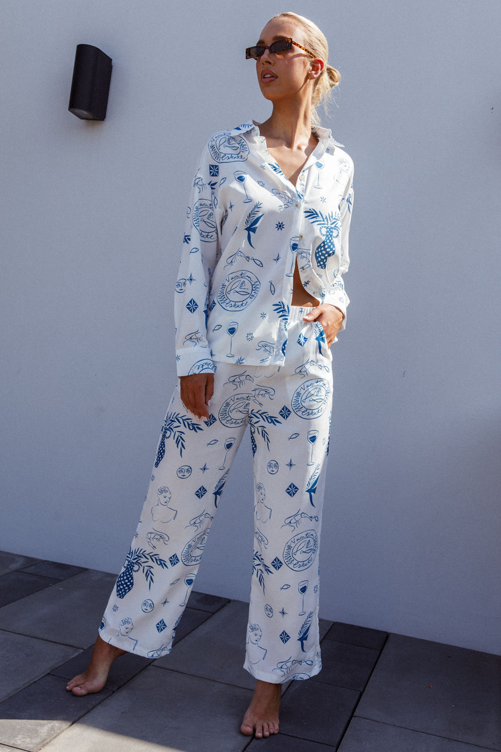Weekend Bliss Pants Printed White by Selfie Leslie