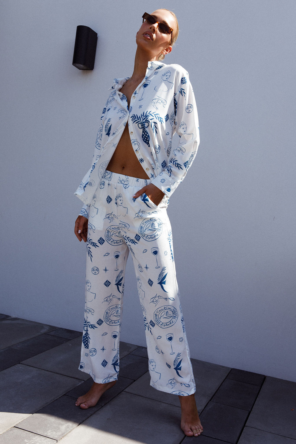 Weekend Bliss Pants Printed White by Selfie Leslie