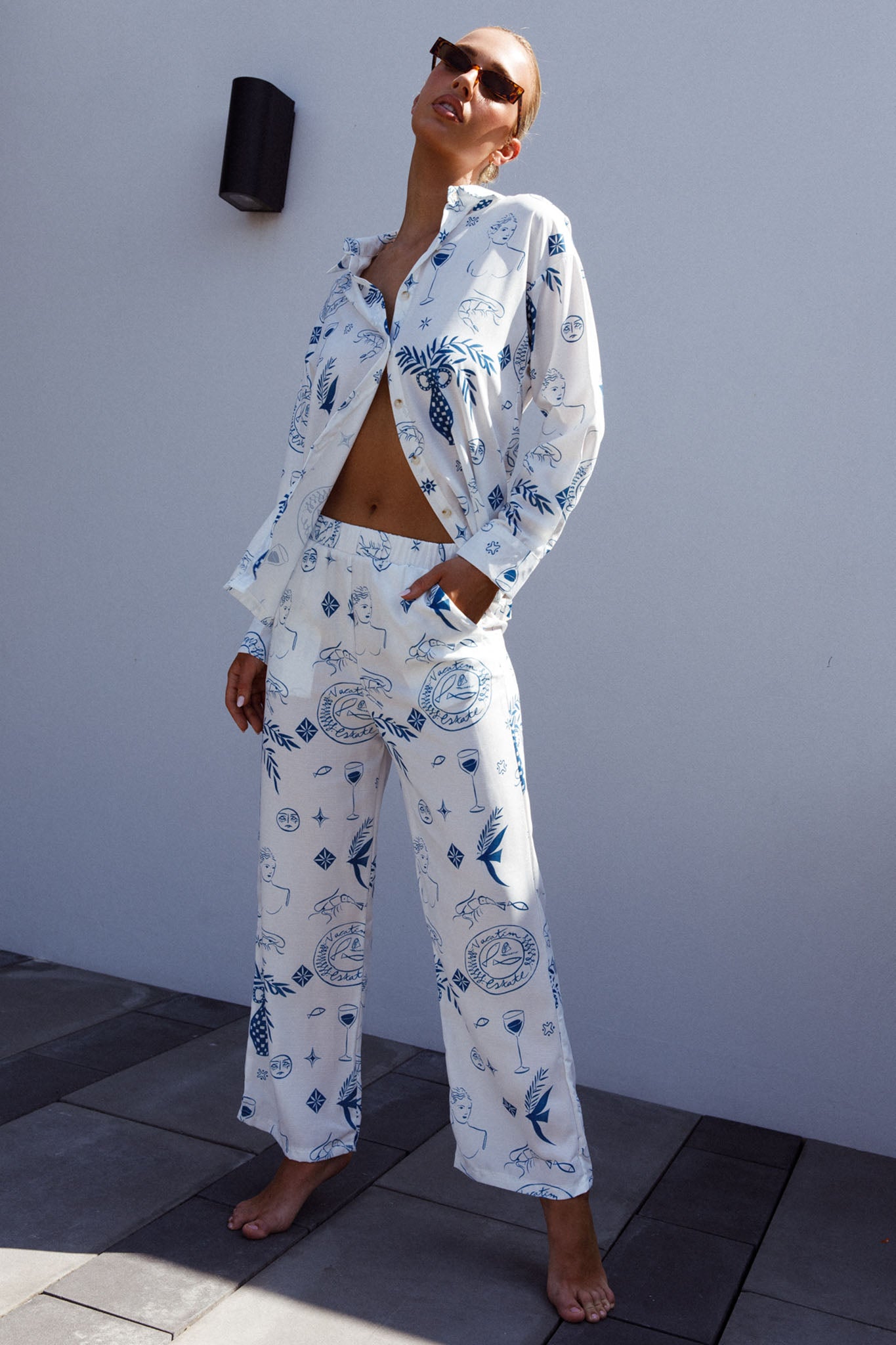 Weekend Bliss Pants Printed White by Selfie Leslie