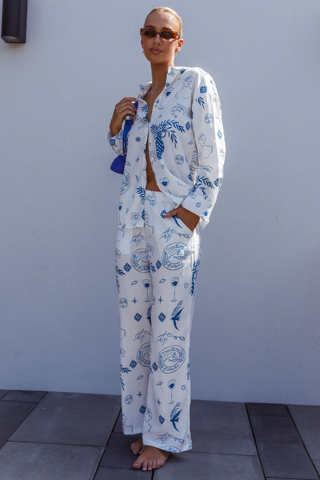 Weekend Bliss Pants Printed White by Selfie Leslie