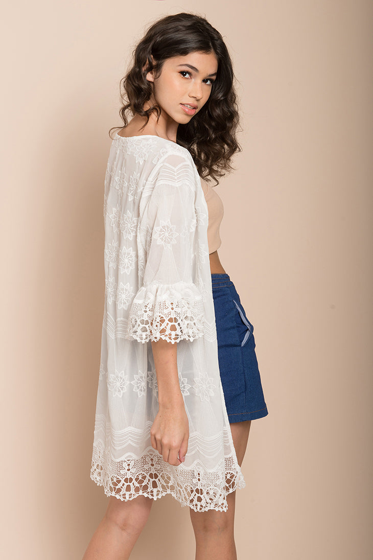 Laurie Floral Cardigan White by Selfie Leslie