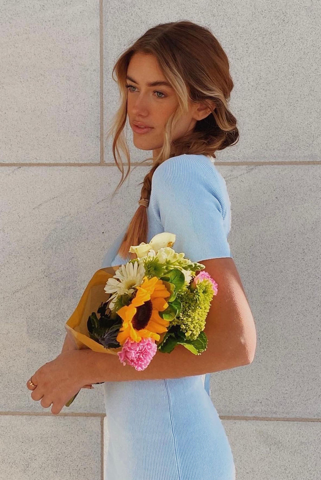 Moon Dance Open Back Short Sleeve Knit Midi Dress Steel Blue by Selfie Leslie