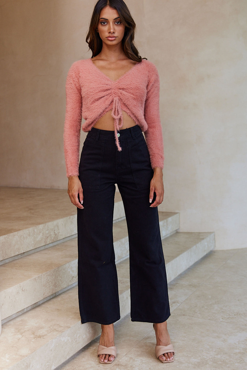 Elsa Long Sleeve Ruched Bust Sweater Rose by Selfie Leslie