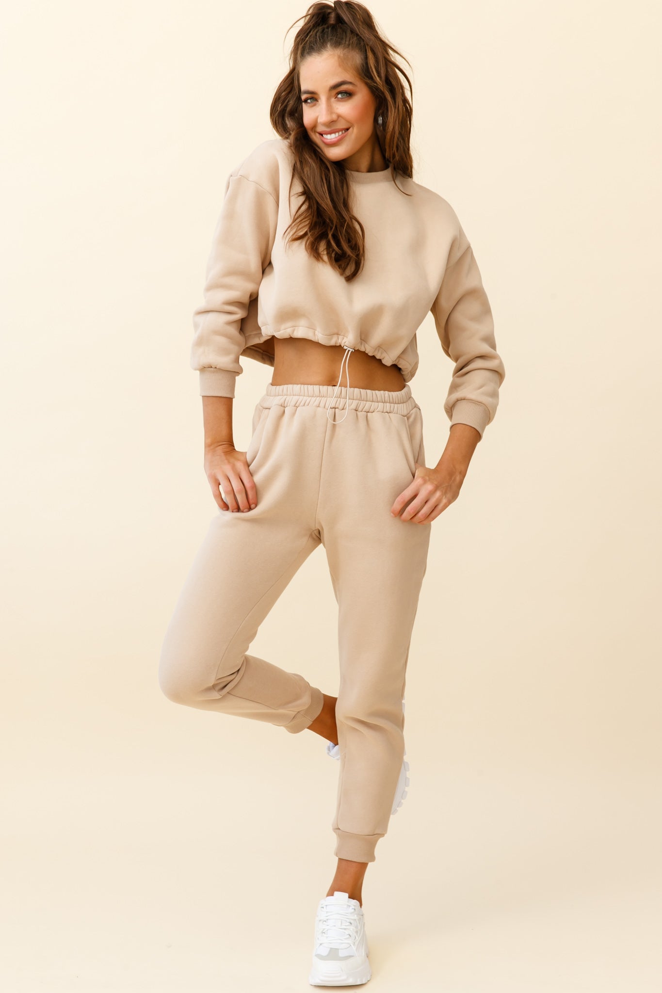 Monterey Long Sleeve Pull String Sweater Tan by Selfie Leslie