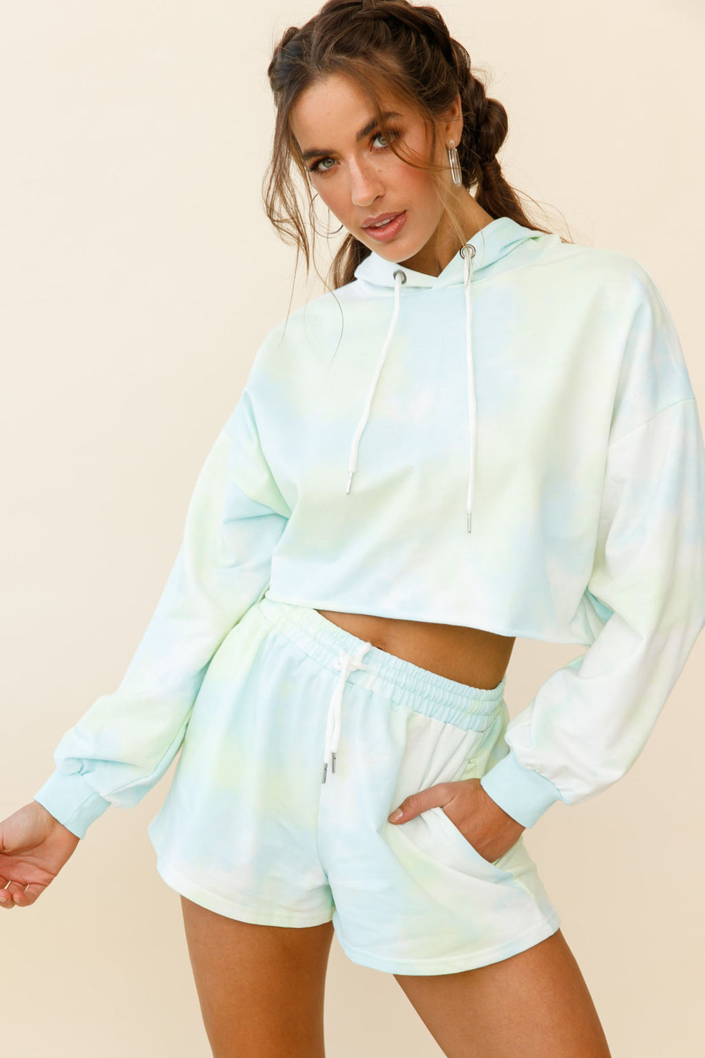September Sun Drawstring Waist Shorts Green by Selfie Leslie