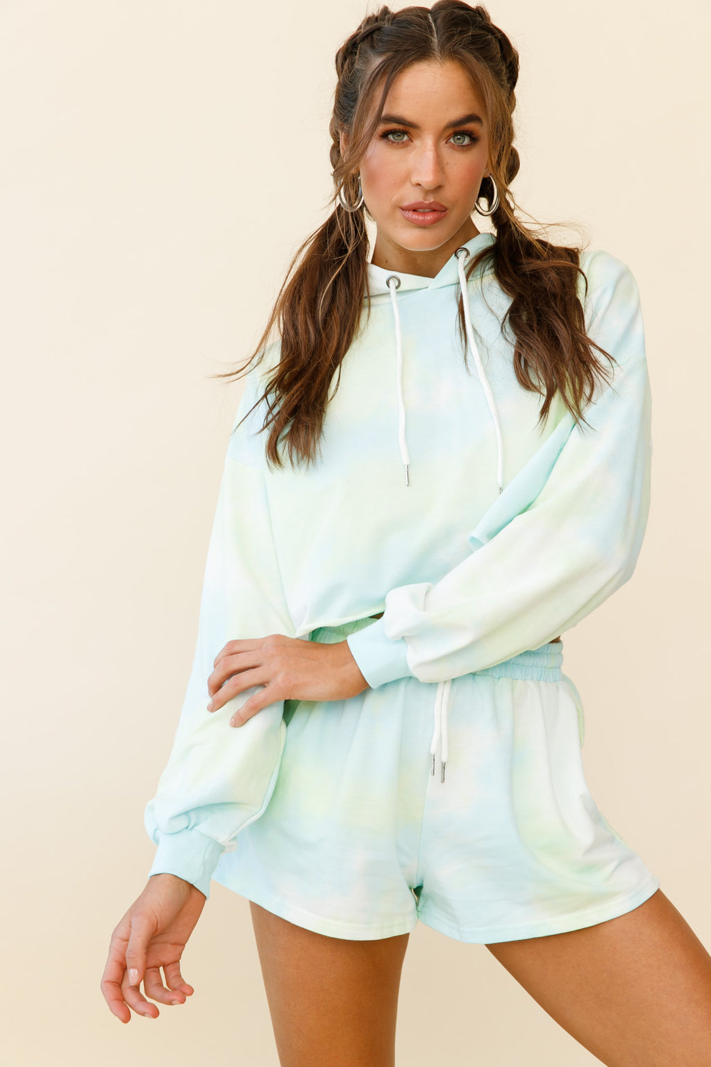 September Sun Drawstring Waist Shorts Green by Selfie Leslie