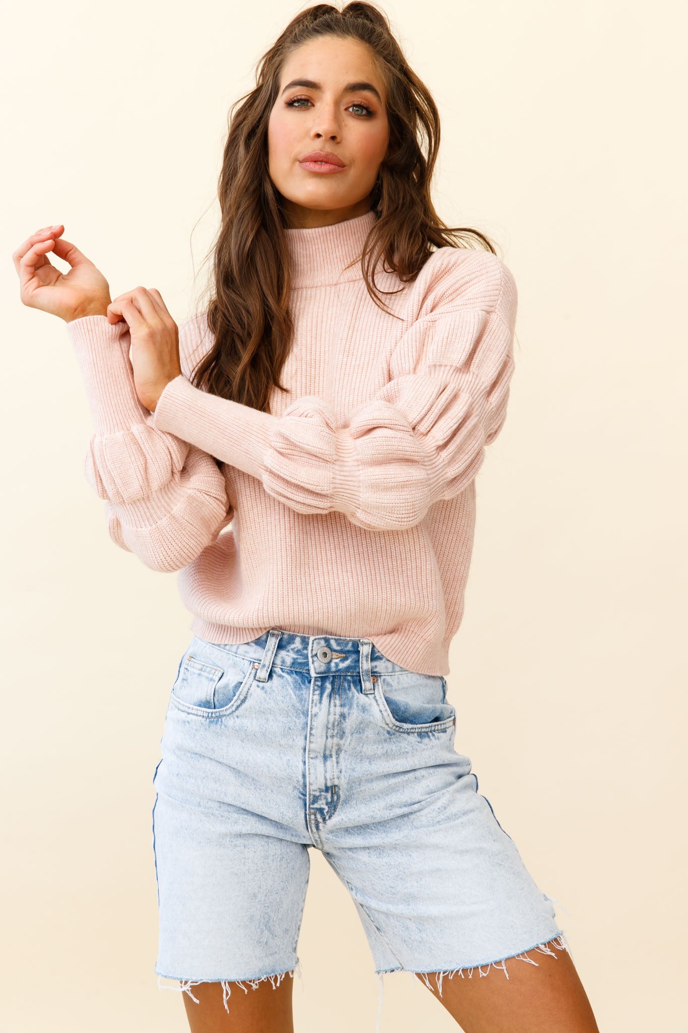 Daybreaker Long Sleeve Turtleneck Sweater Pink by Selfie Leslie