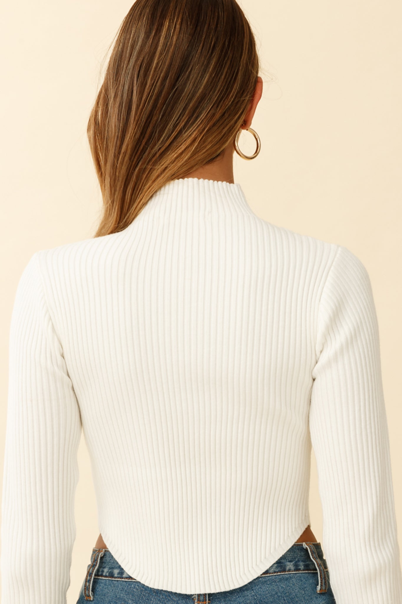 Tina Long Sleeve Ribbed Turtleneck Top Off White by Selfie Leslie