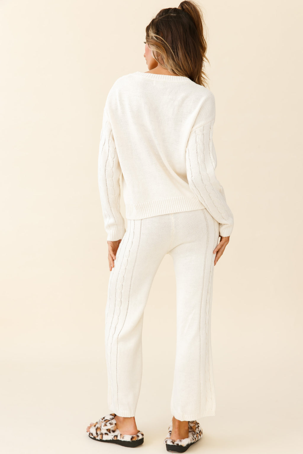 Atlas Cable Knit Accent Sweater Cream by Selfie Leslie