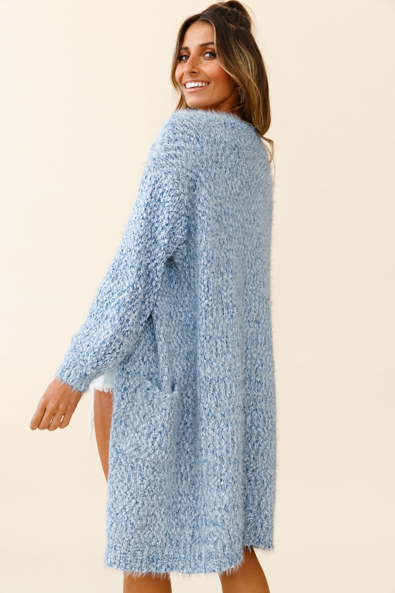 Take It Easy Long Sleeve Chunky Knit Duster Cardigan Blue by Selfie Leslie