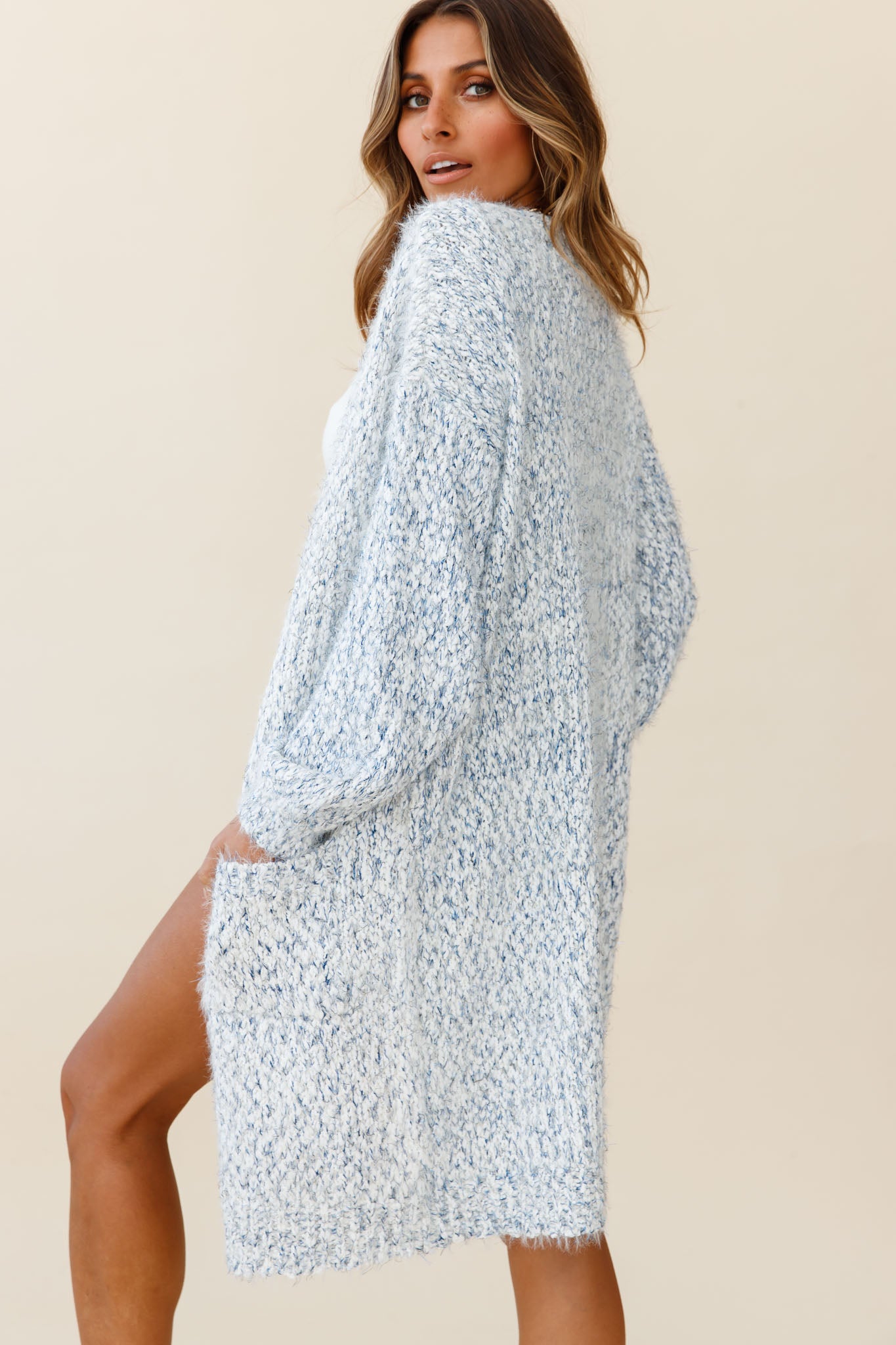 Take It Easy Long Sleeve Chunky Knit Duster Cardigan White by Selfie Leslie