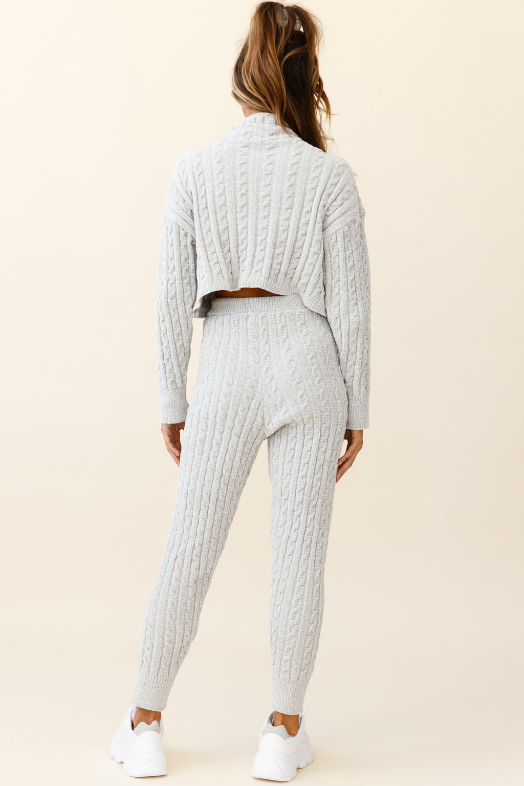 Breckenridge O-ring Zipper Cable Knit Sweater Grey by Selfie Leslie