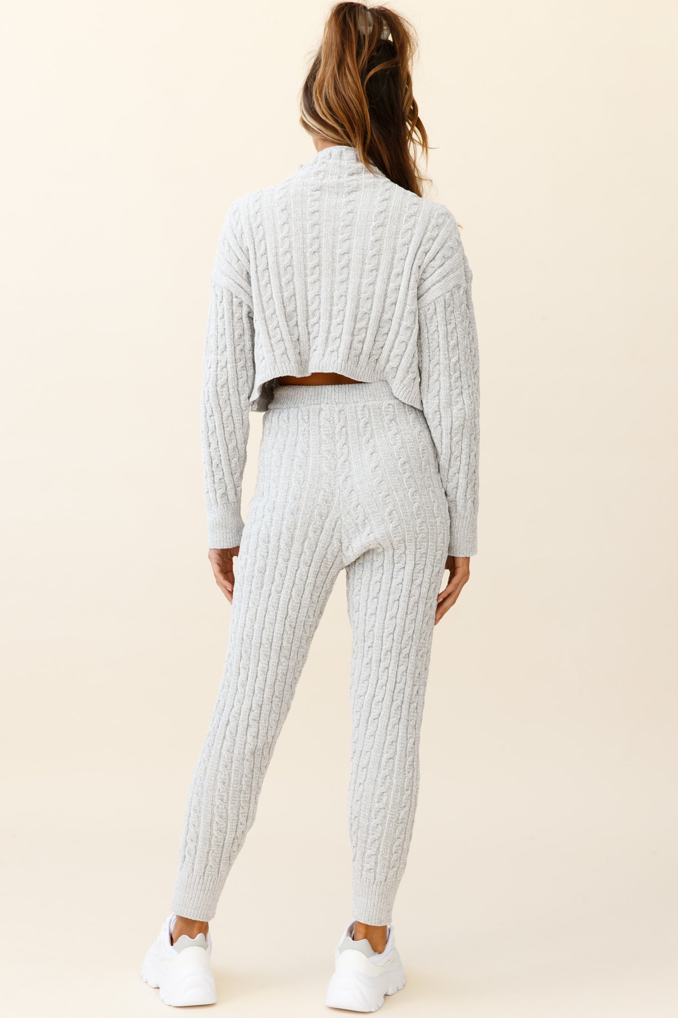 Breckenridge O-ring Zipper Cable Knit Sweater Grey by Selfie Leslie