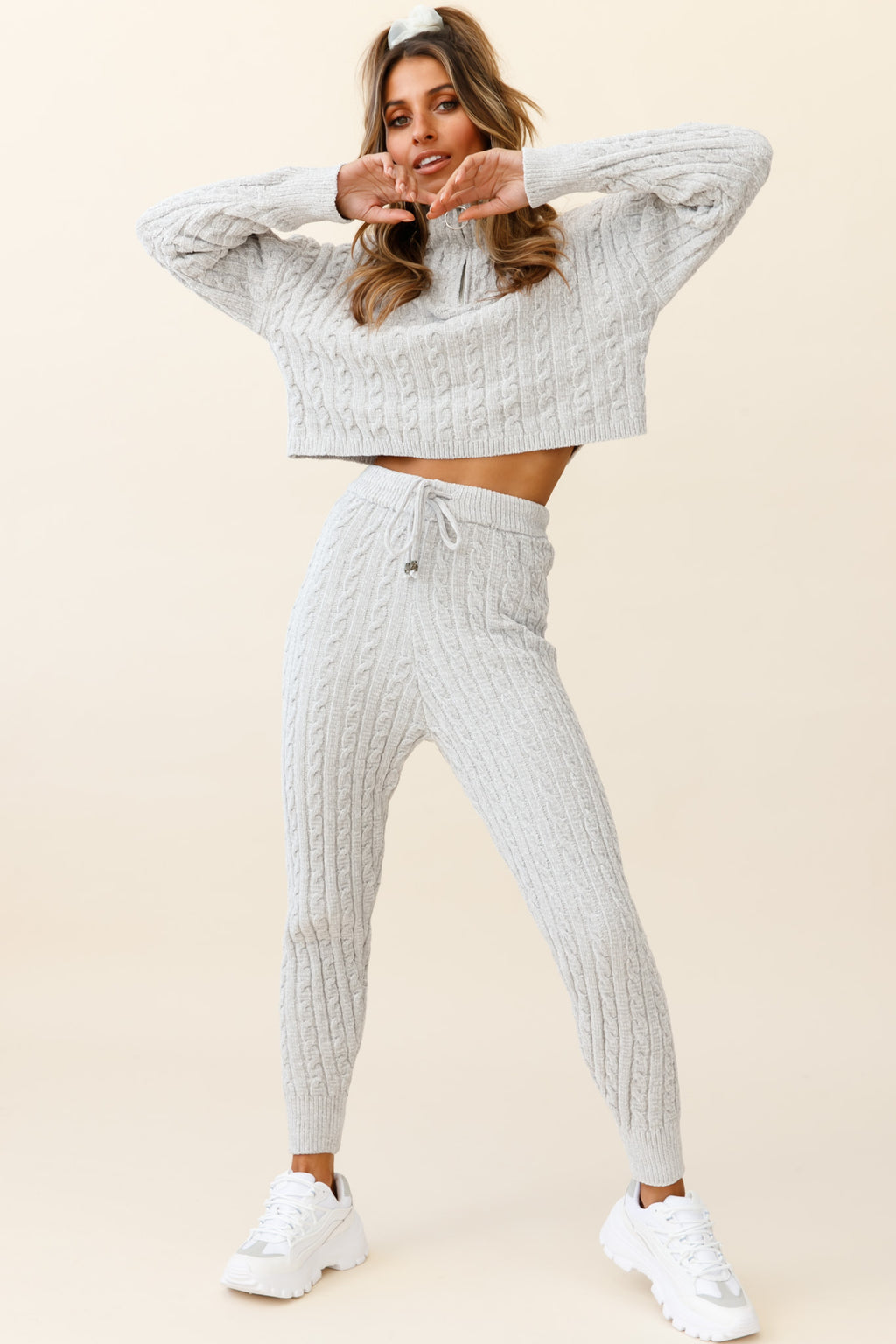 Breckenridge Long Cable Knit Pants Grey by Selfie Leslie