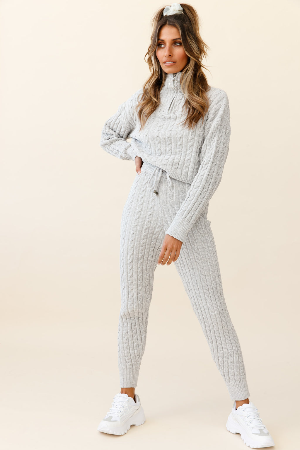 Breckenridge Long Cable Knit Pants Grey by Selfie Leslie