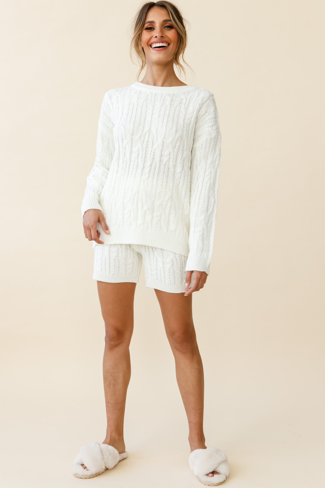 Colorado Cable Knit Shorts Cream | Selfie Leslie