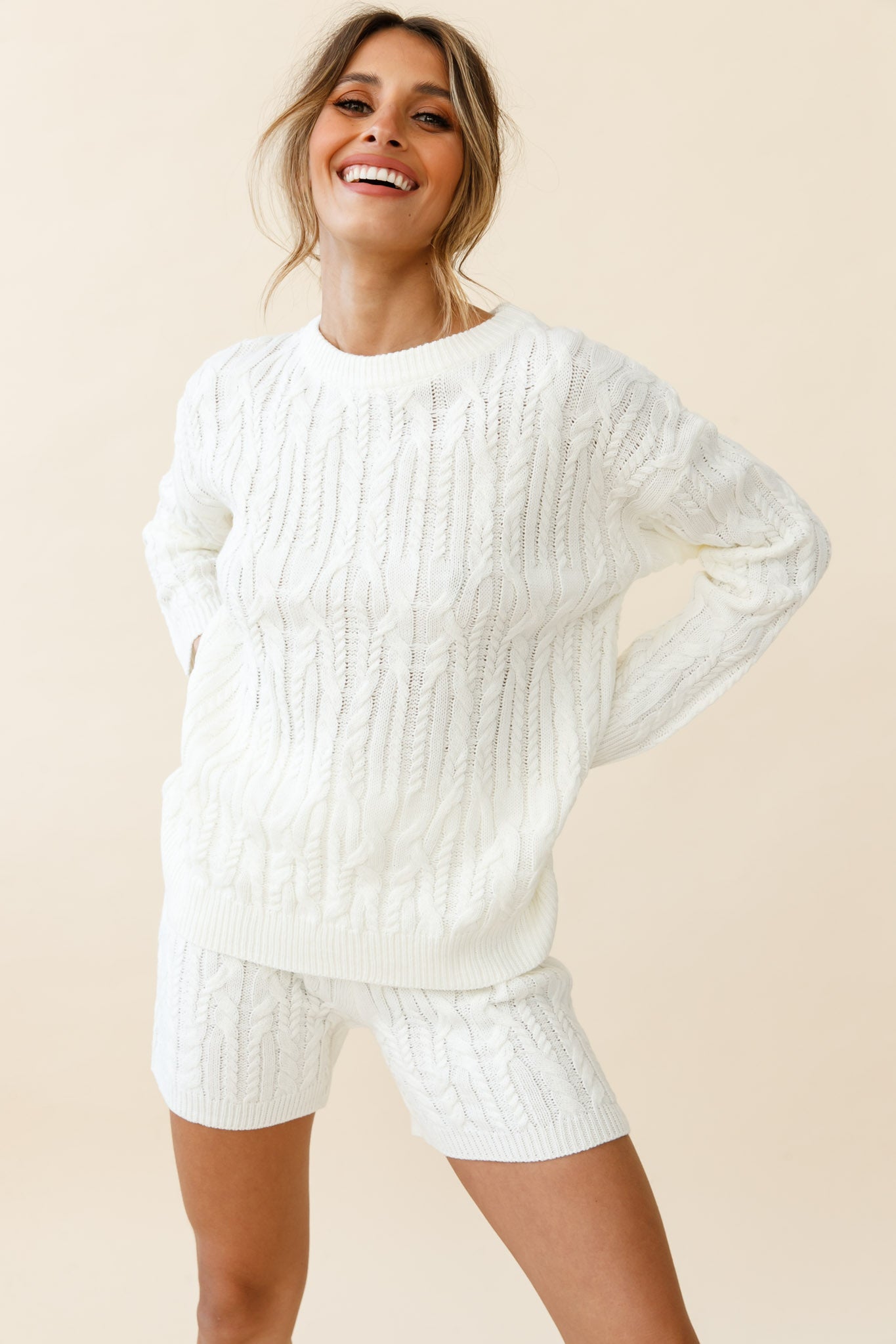 Colorado Cable Knit Shorts Cream by Selfie Leslie