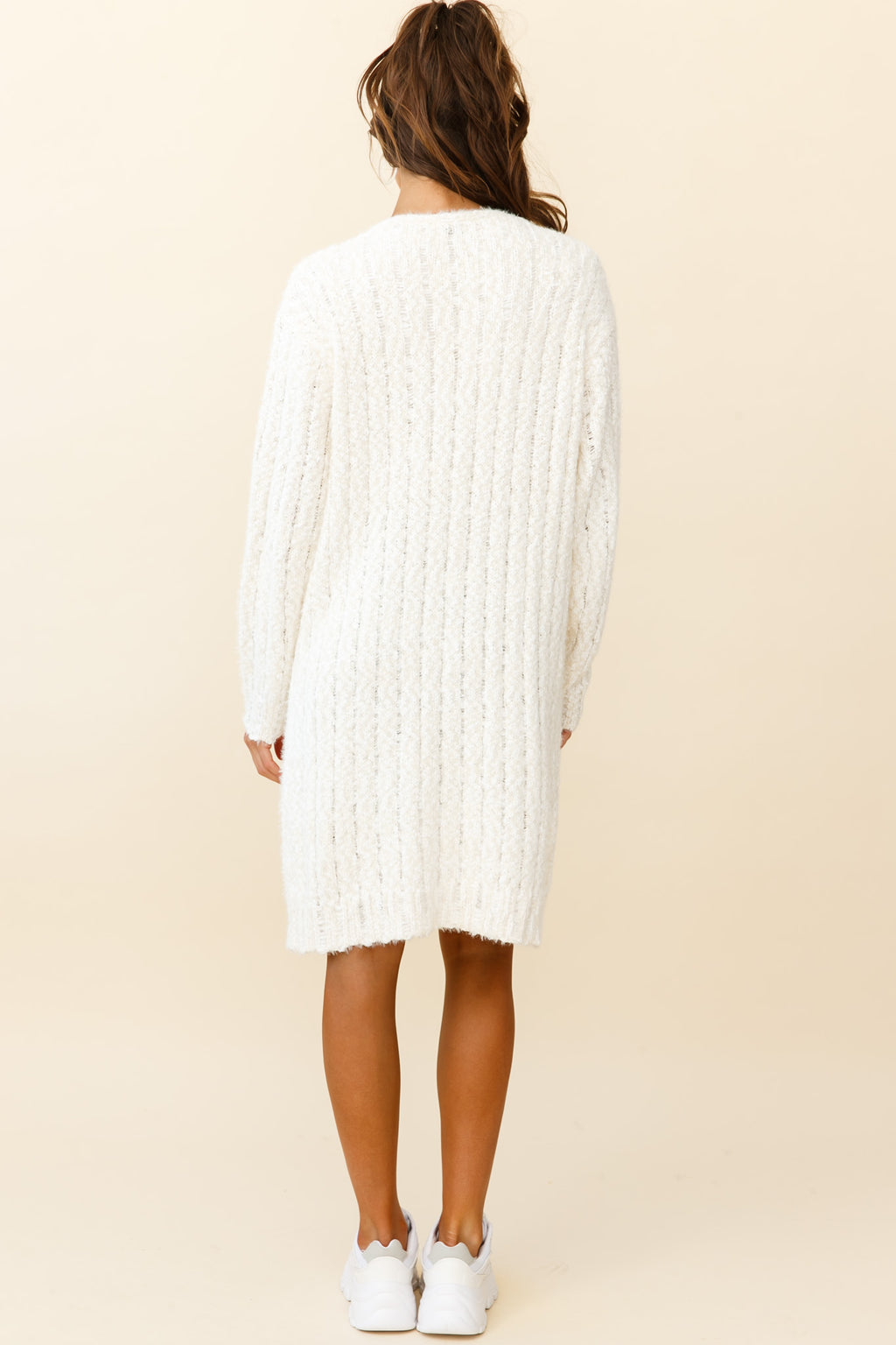 Fredricka Long-Line Knit Cardigan White by Selfie Leslie