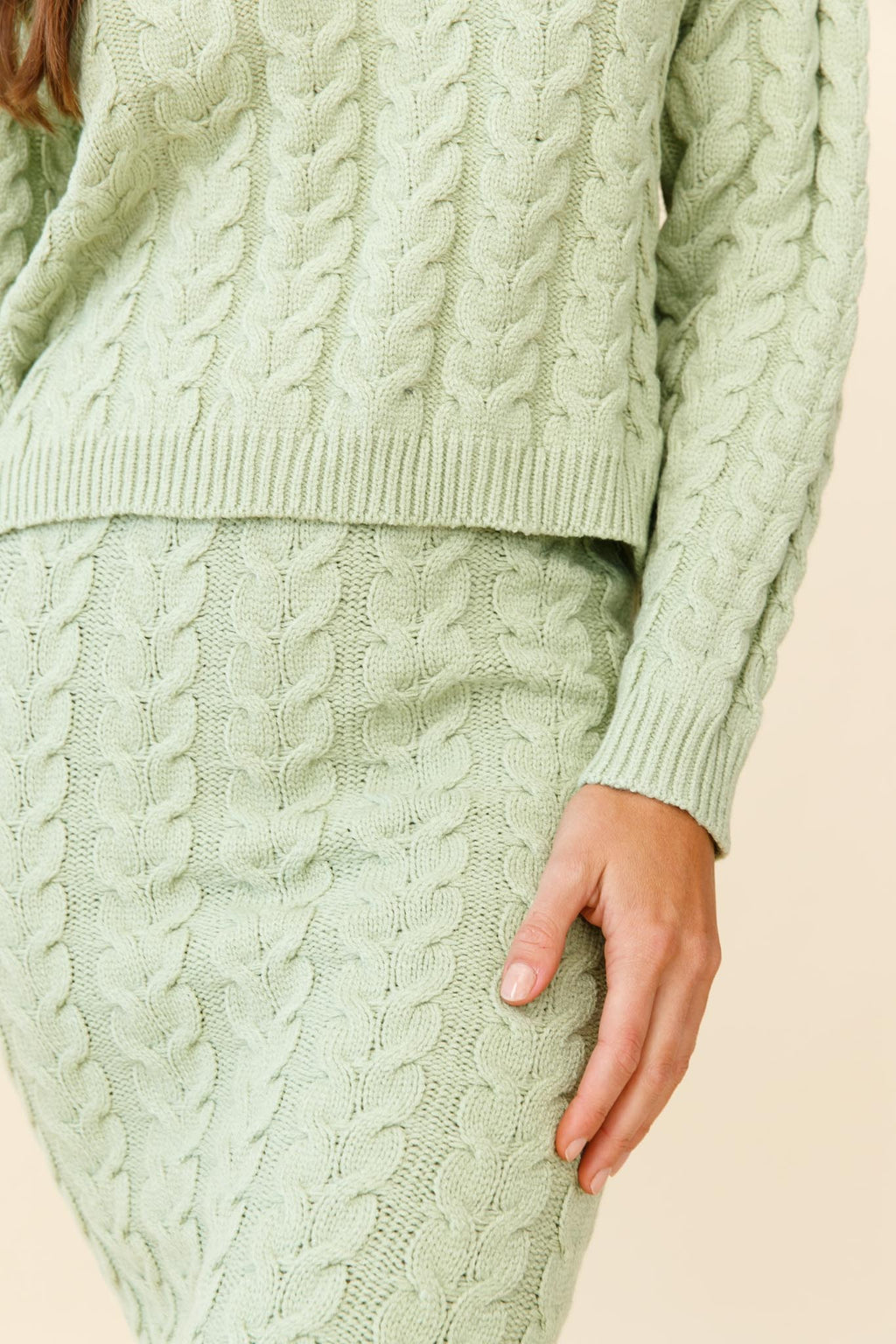 Cozy Up Cable Knit Sweater Green by Selfie Leslie
