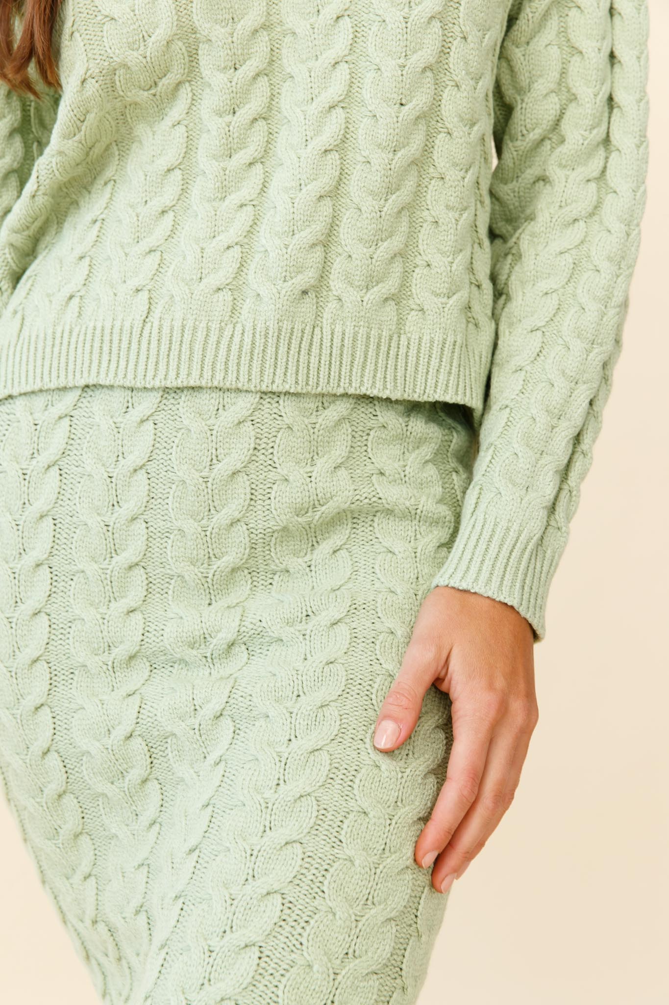 Cozy Up Cable Knit Sweater Green by Selfie Leslie