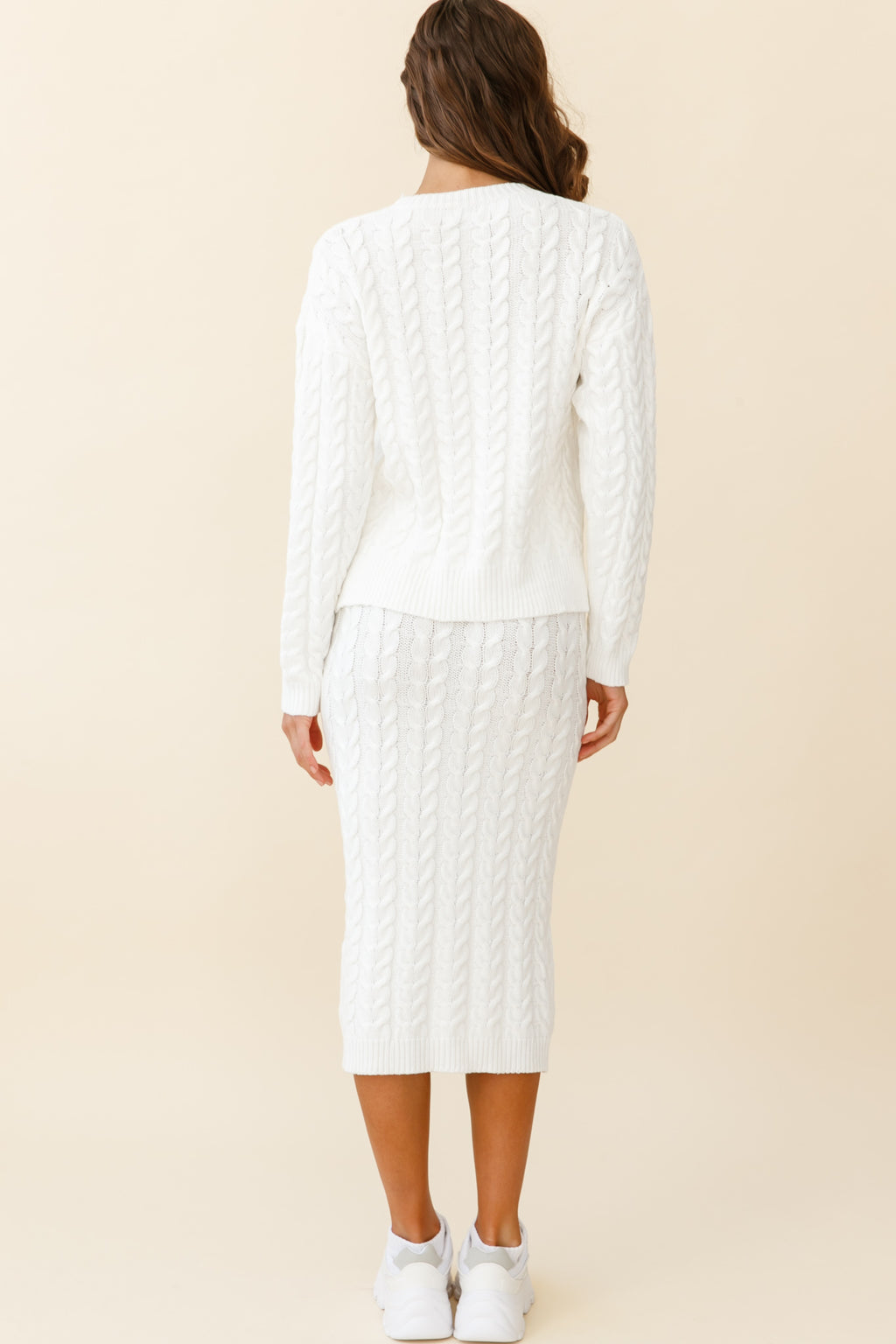 Cozy Up Cable Knit Sweater White by Selfie Leslie