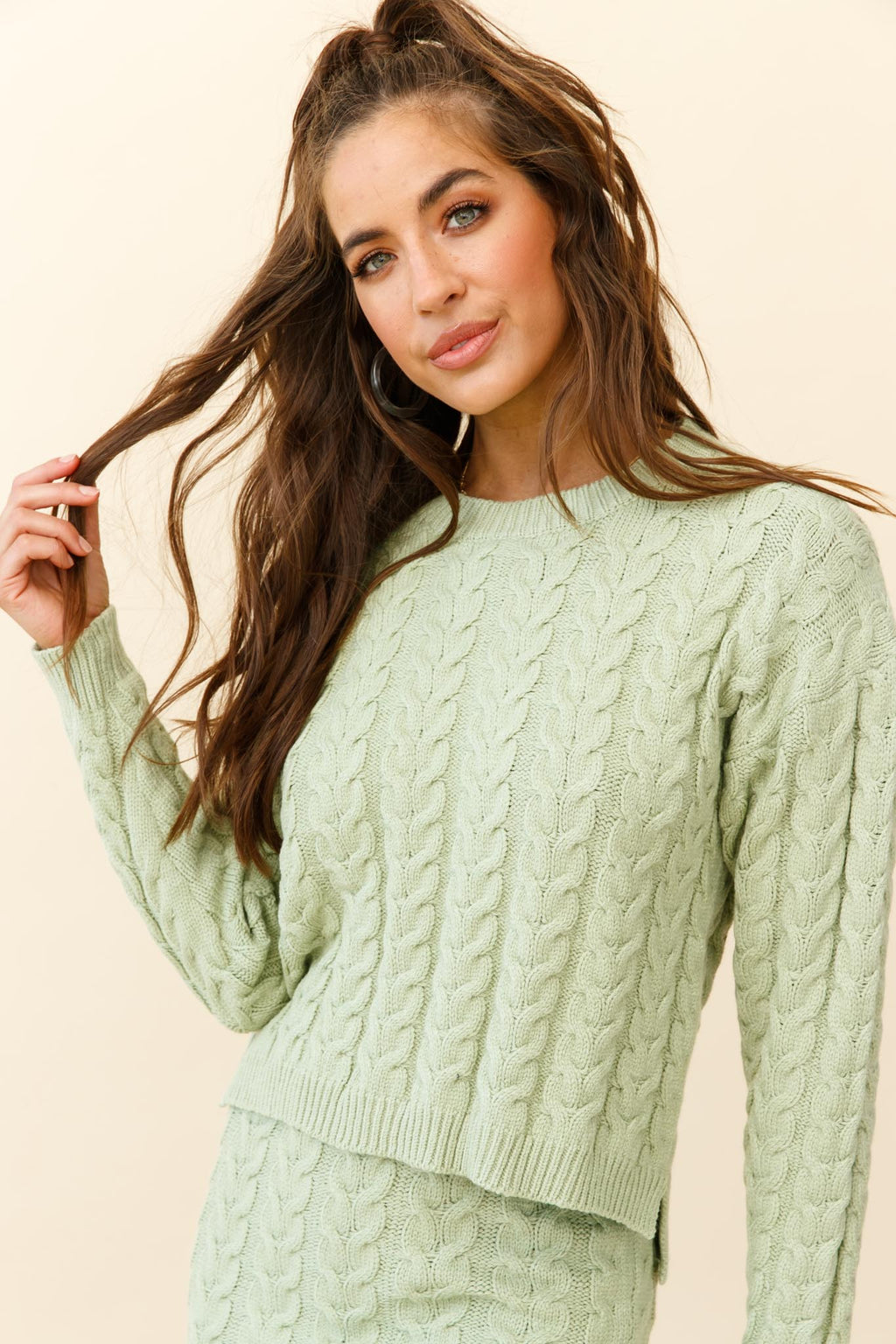 Cozy Up Cable Knit Midi Skirt Green by Selfie Leslie