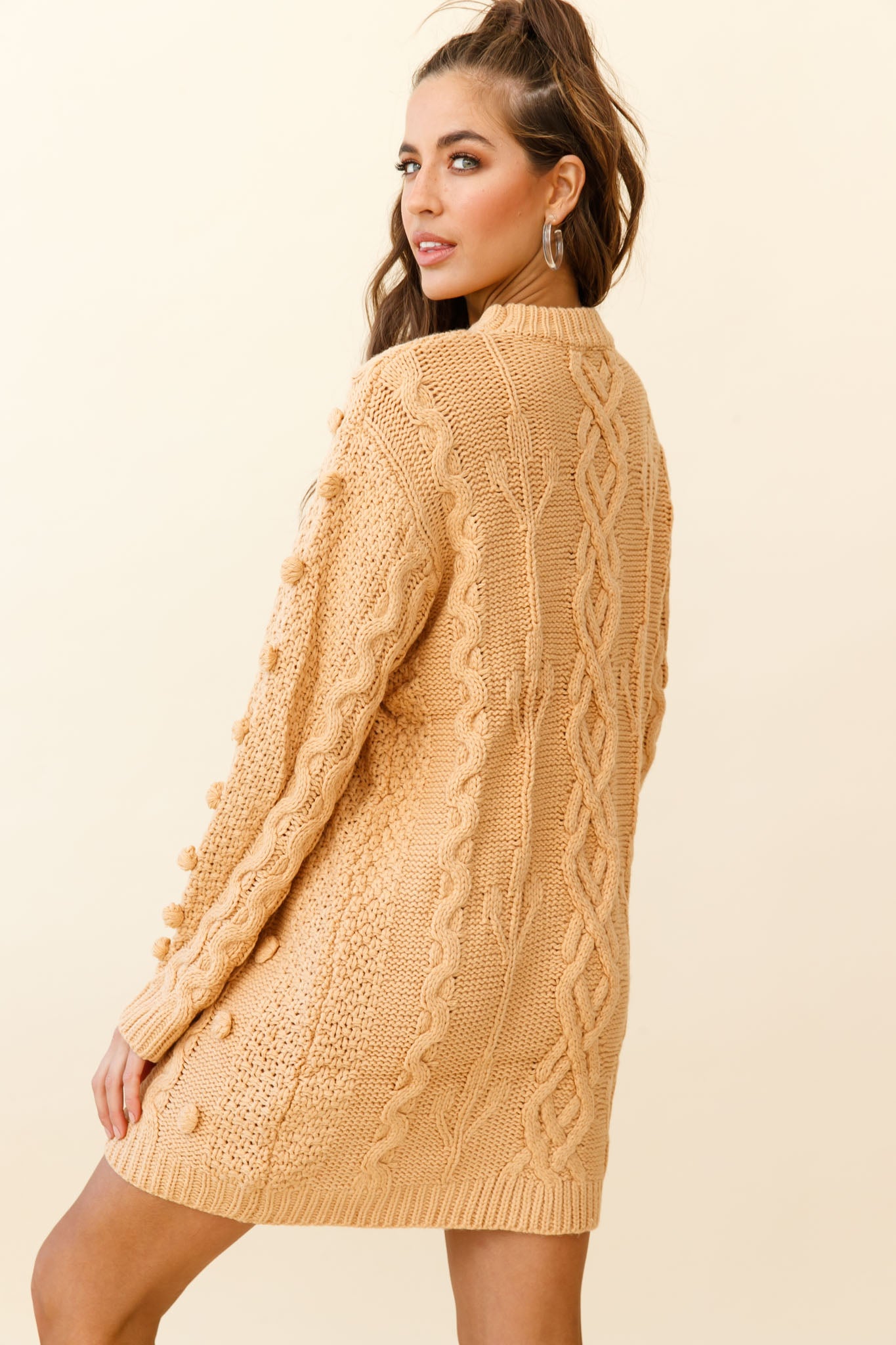 Snowstorm Pom Pom Detail Knit Sweater Dress Mustard by Selfie Leslie