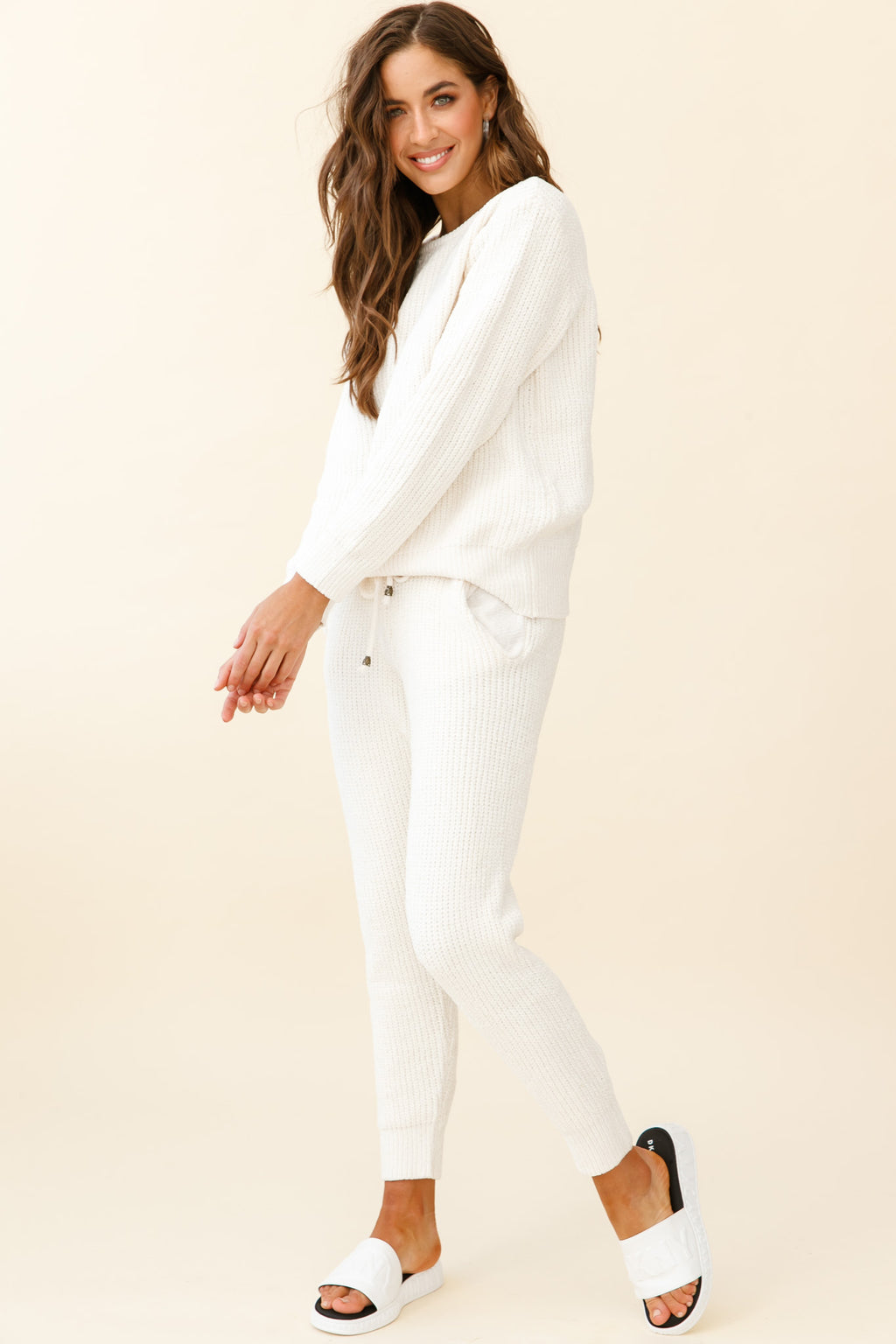 Sundown Crew Neck Knit Sweater Cream by Selfie Leslie