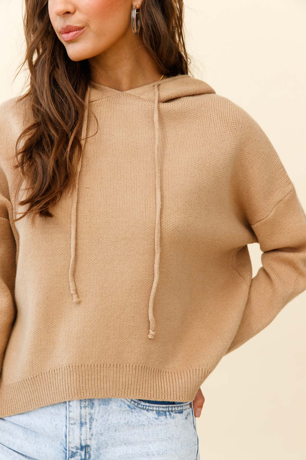 Nightrider Drop Sleeve Hooded Sweater Camel by Selfie Leslie