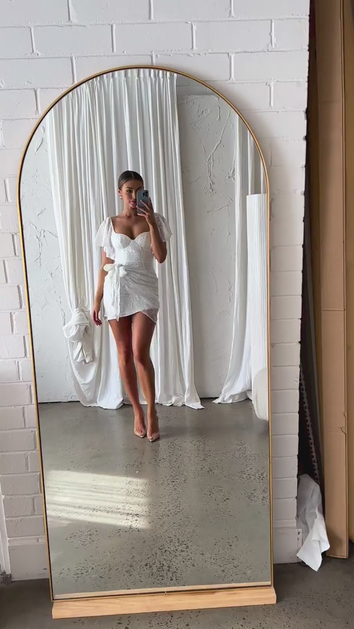 Aphrodite Molded Bust Angel Sleeve Wrap Dress Embroidered White