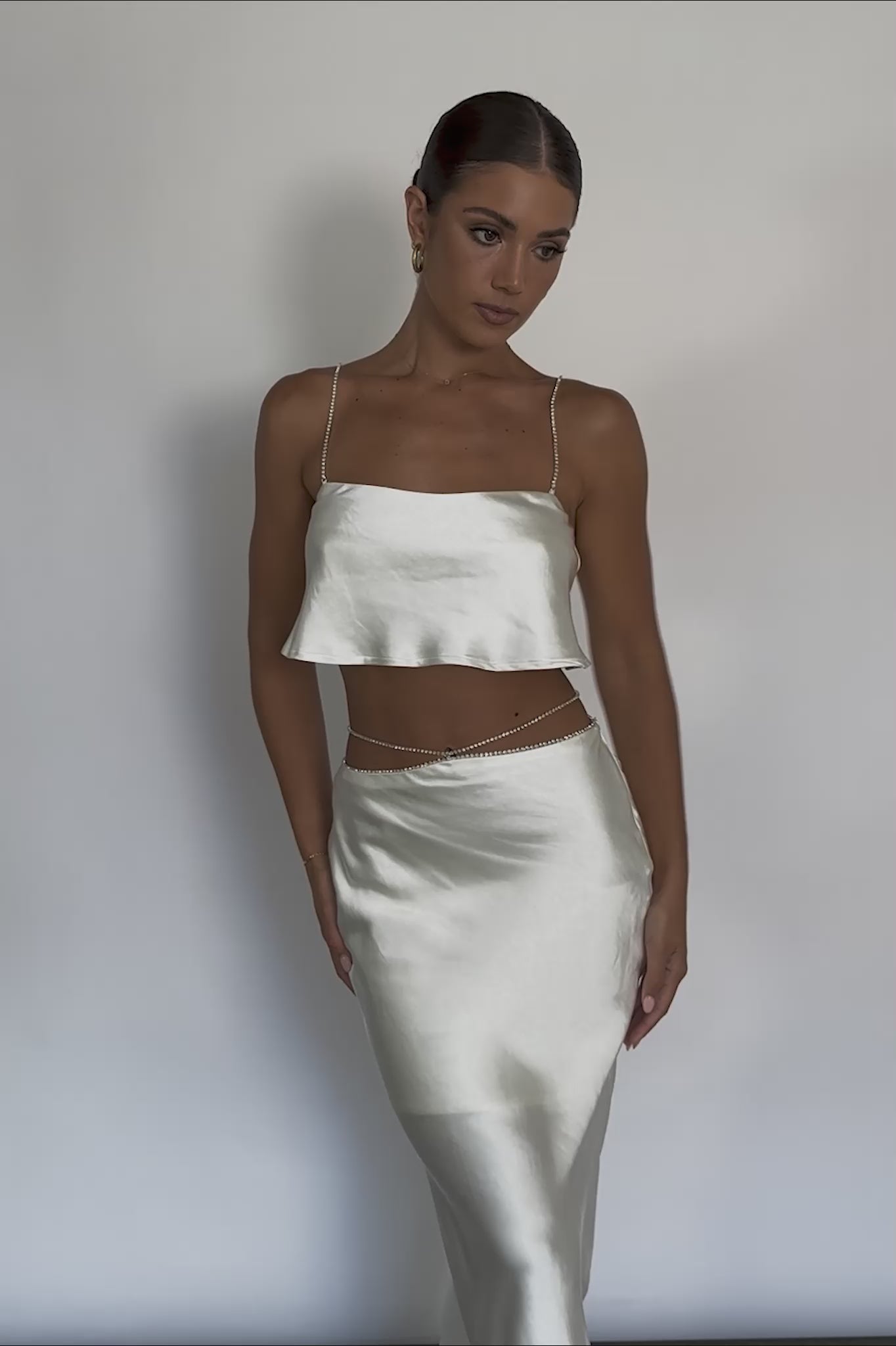 Tahni Diamante Strap Crop Top Oyster