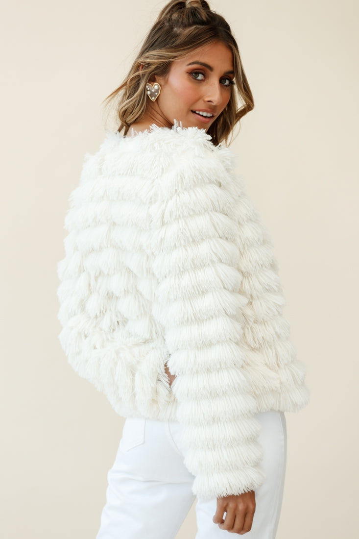 Montana Shaggy Faux Fur Jacket White by Selfie Leslie