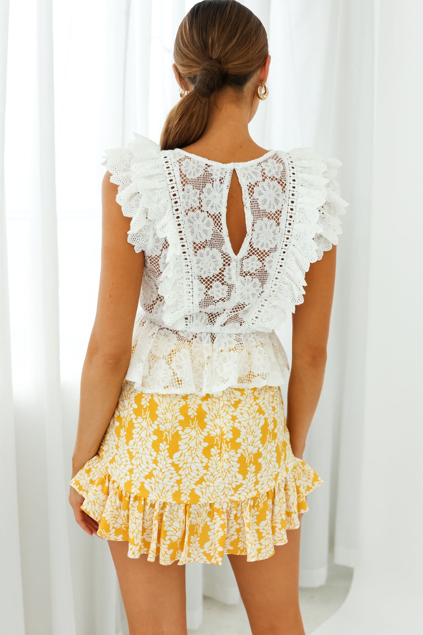 Everton Broderie Anglaise Frill Peplum Top White by Selfie Leslie