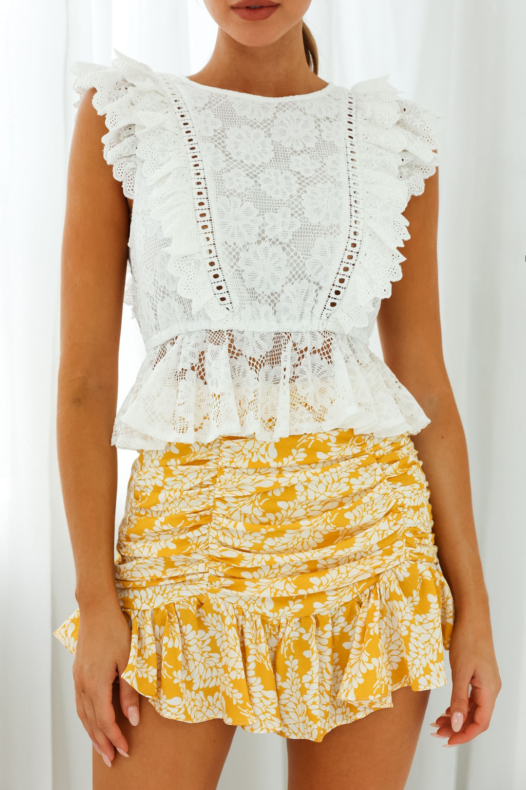 Everton Broderie Anglaise Frill Peplum Top White by Selfie Leslie
