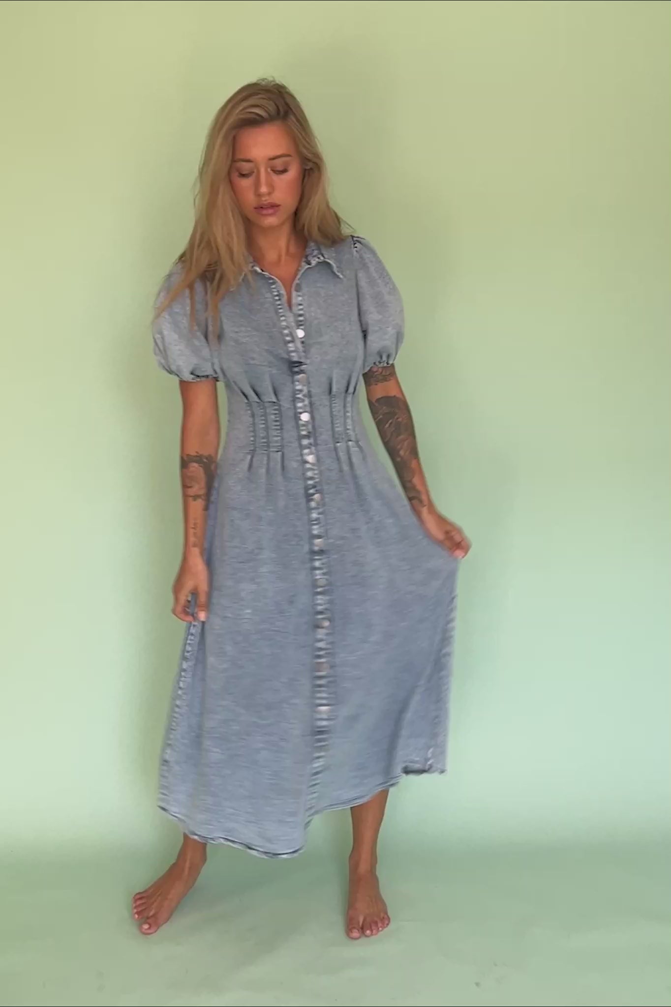 Shop the Zurich Pleated Waist Midi Dress Denim Blue