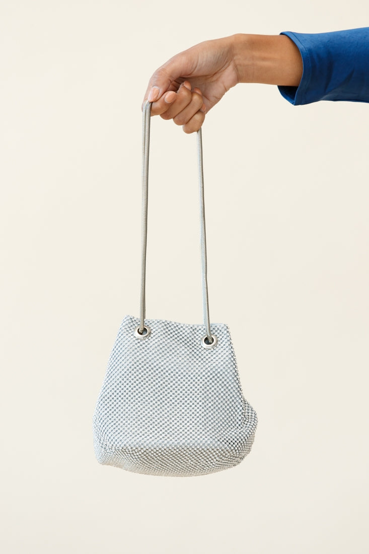 Own The Night Diamante Mesh Bag Silver by Selfie Leslie