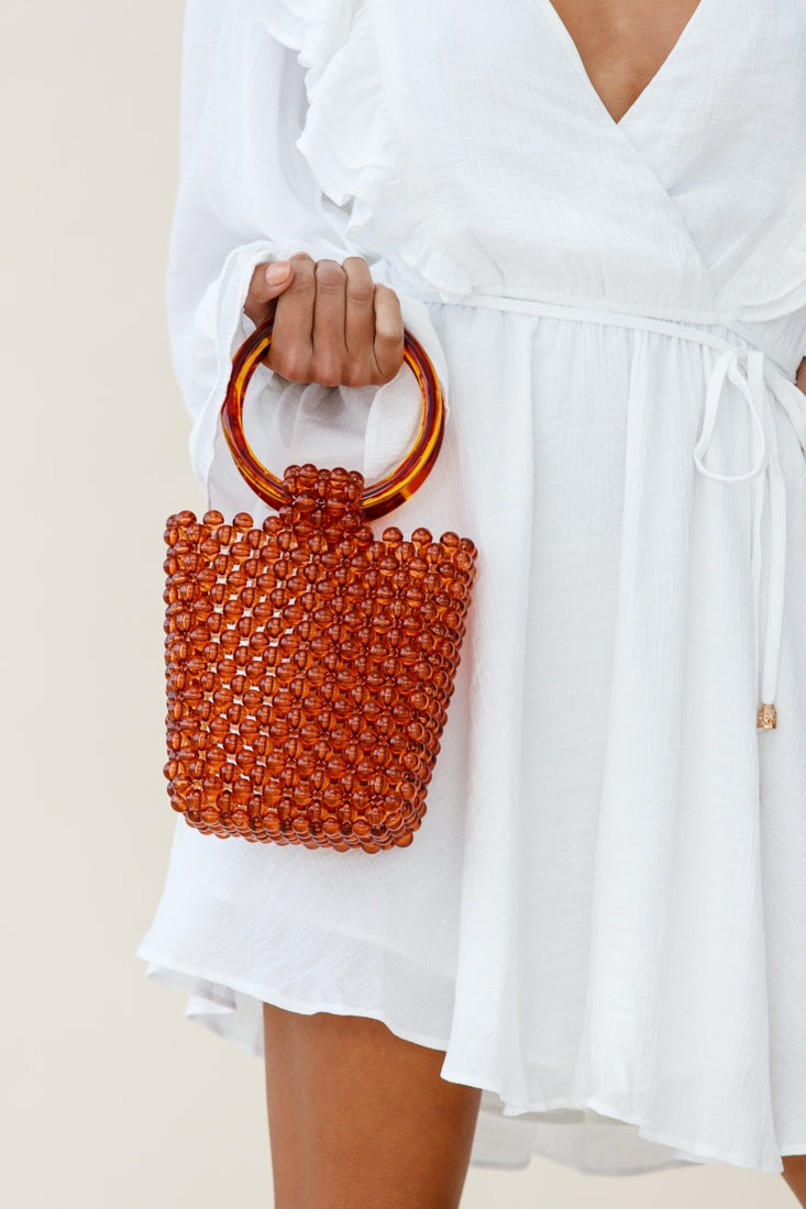 Karma Beaded Acrylic Handle Bag Tan by Selfie Leslie