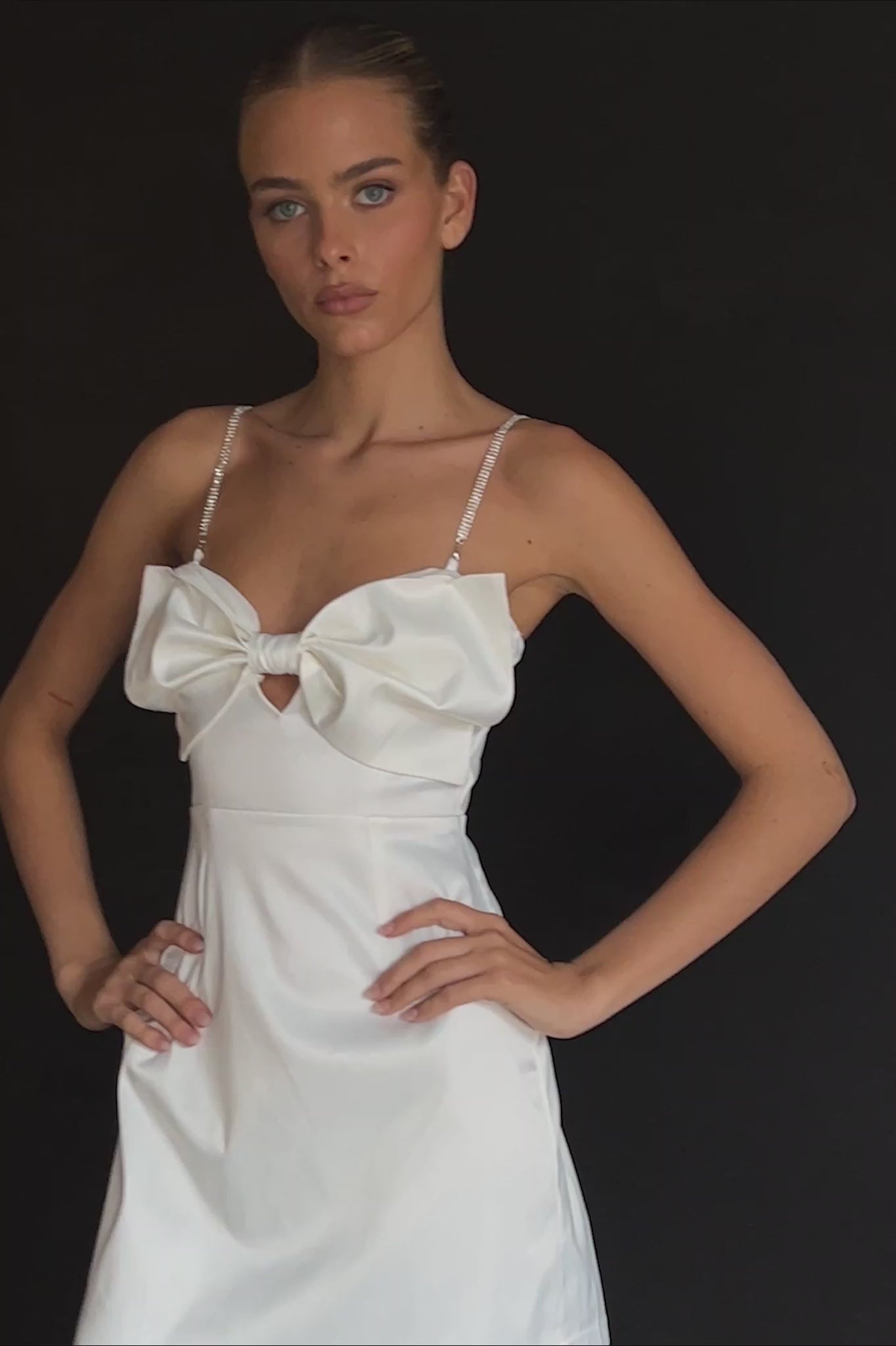 Lilly Bow Diamante Mini Dress White