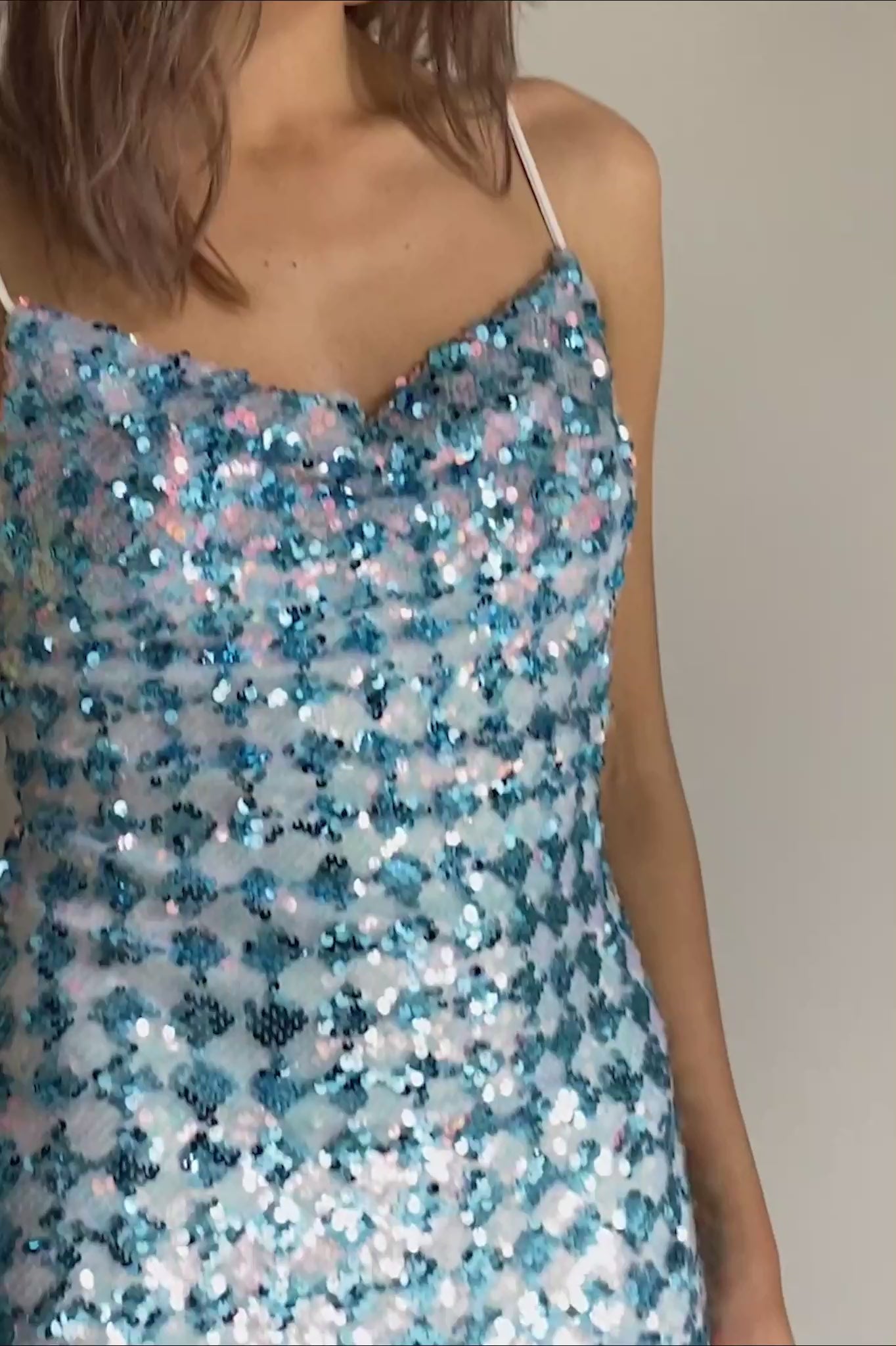 Show Me Love Cowl Neck Mini Dress Sequin Check Blue– Selfie Leslie