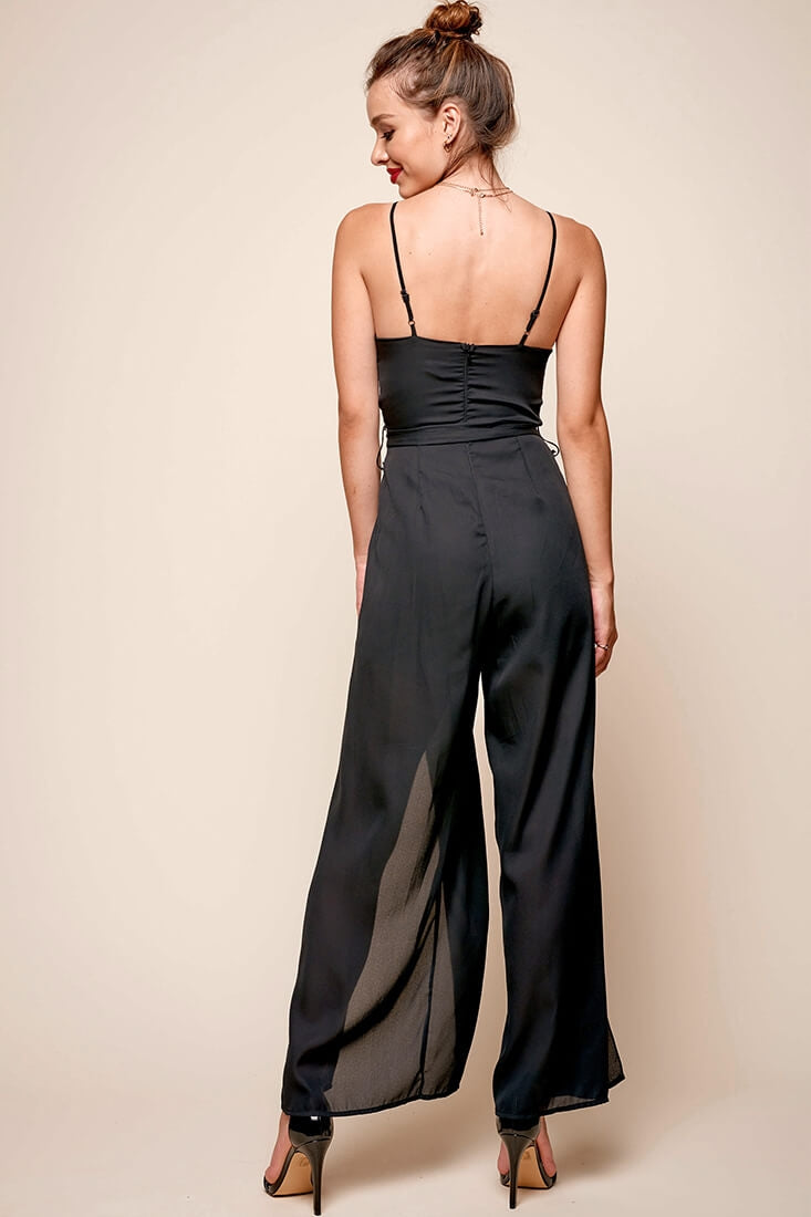 Carrie High Slit Chiffon Jumpsuit Black by Selfie Leslie