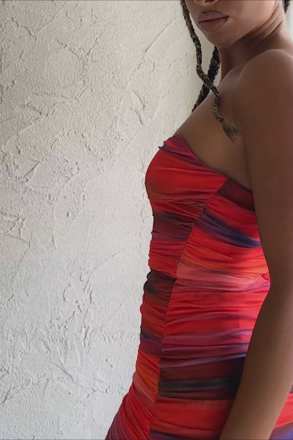 Logan Strapless Ruched Dress Red
