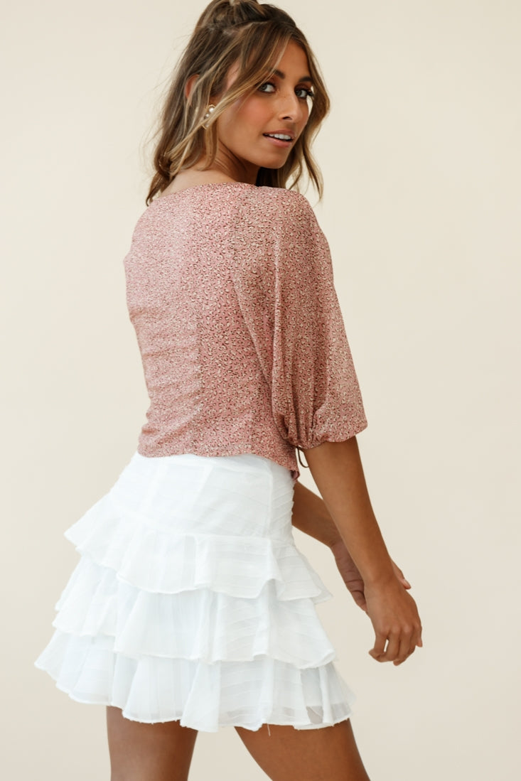 Taz Puff Sleeve Tie Front Top Leopard Print Pink by Selfie Leslie