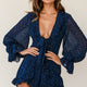 Tell Me More Balloon Sleeve Tie-Front Romper Spot Print Navy