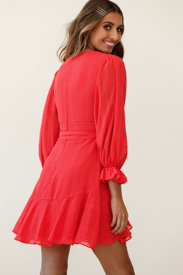 Agnes Long Sleeve Pleat Detail Dress Red by Selfie Leslie